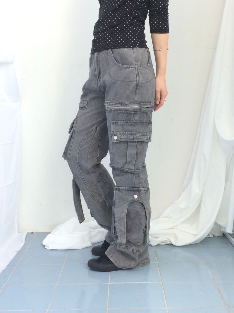 Pocket-line zipper bootcut pants