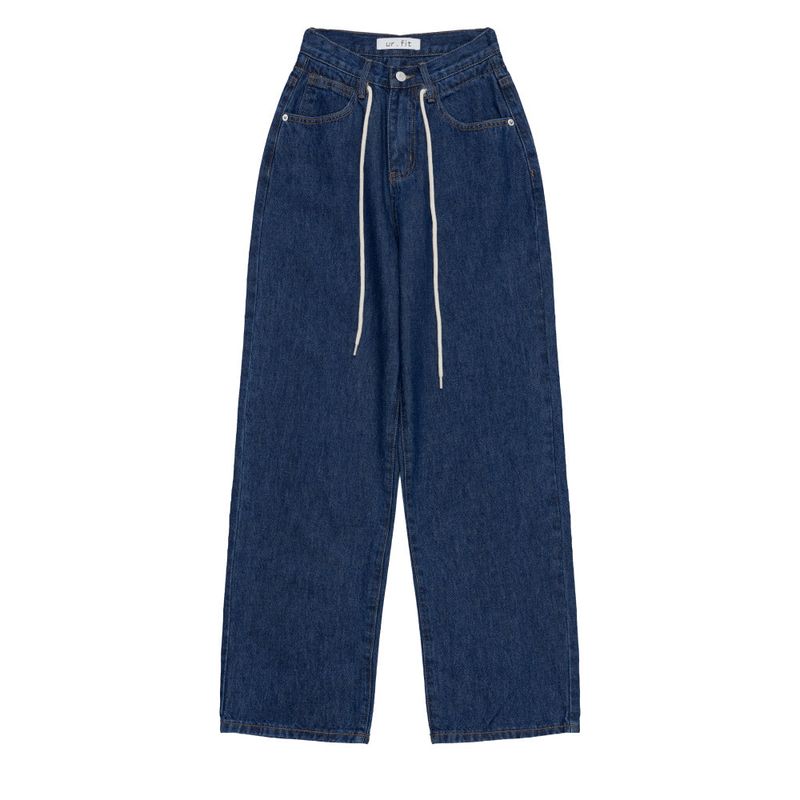 JEON SO MIN SEMI-WIDE FIT STRING POINT DARK DENIM PANTS [17708]