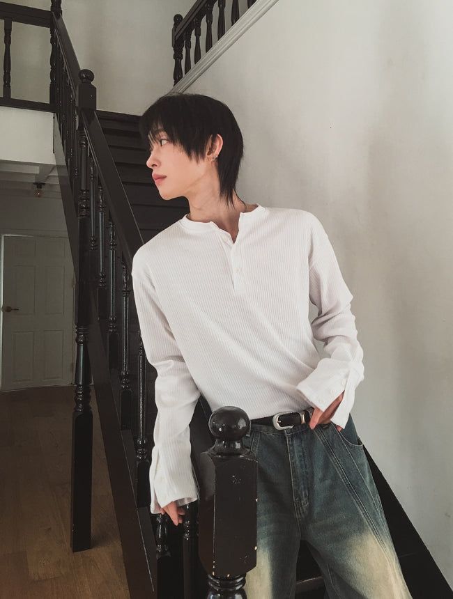 2PLAN（ツープラン）の「Levan Cuffs Henley Neck Long Sleeve（Tops）」