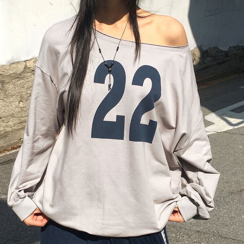 Twotwos one off-shoulder y2k sweatshirt