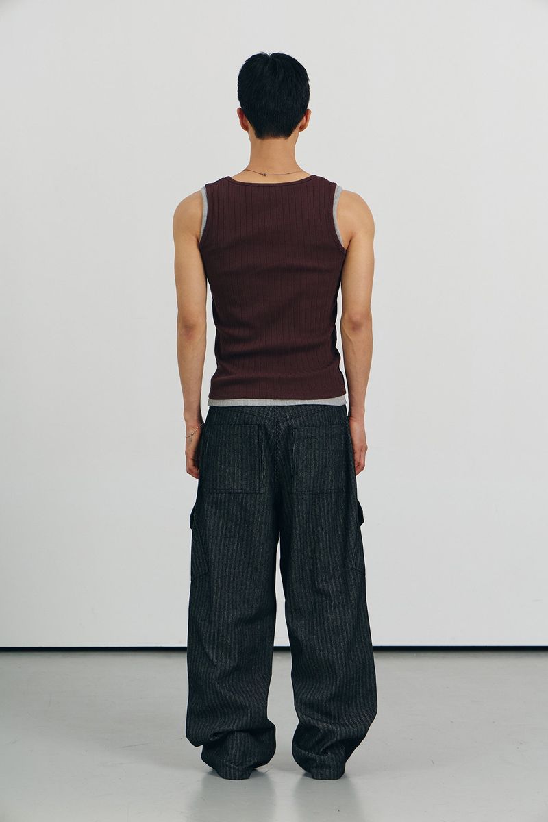 High ribbed logo sleeveless(Brown)