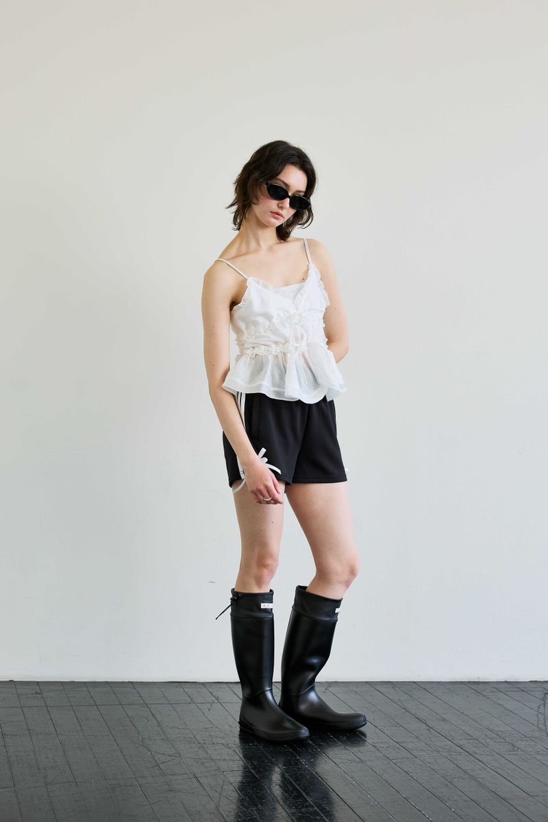 RIBBON JERSEY TRACK MICRO SHORTS / BLACK