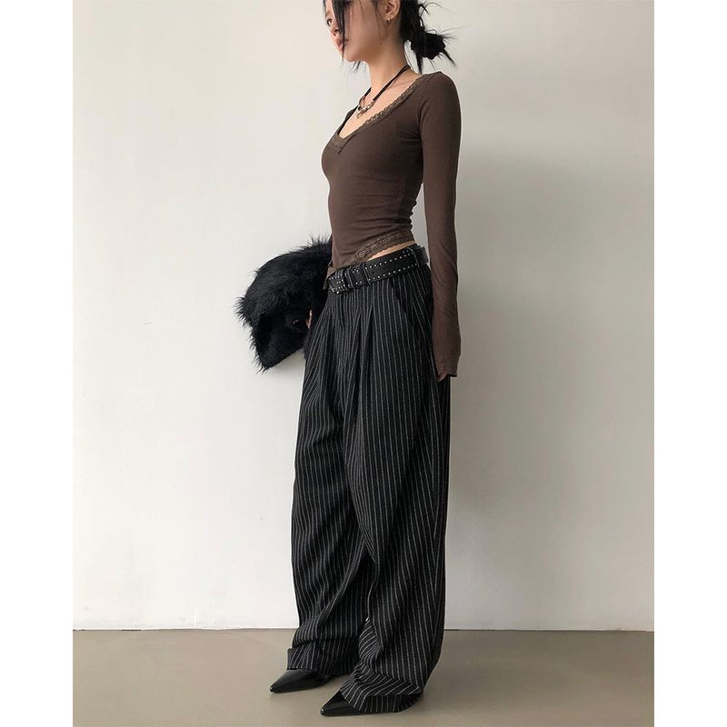 [UNISEX] Stripe Curved Slacks