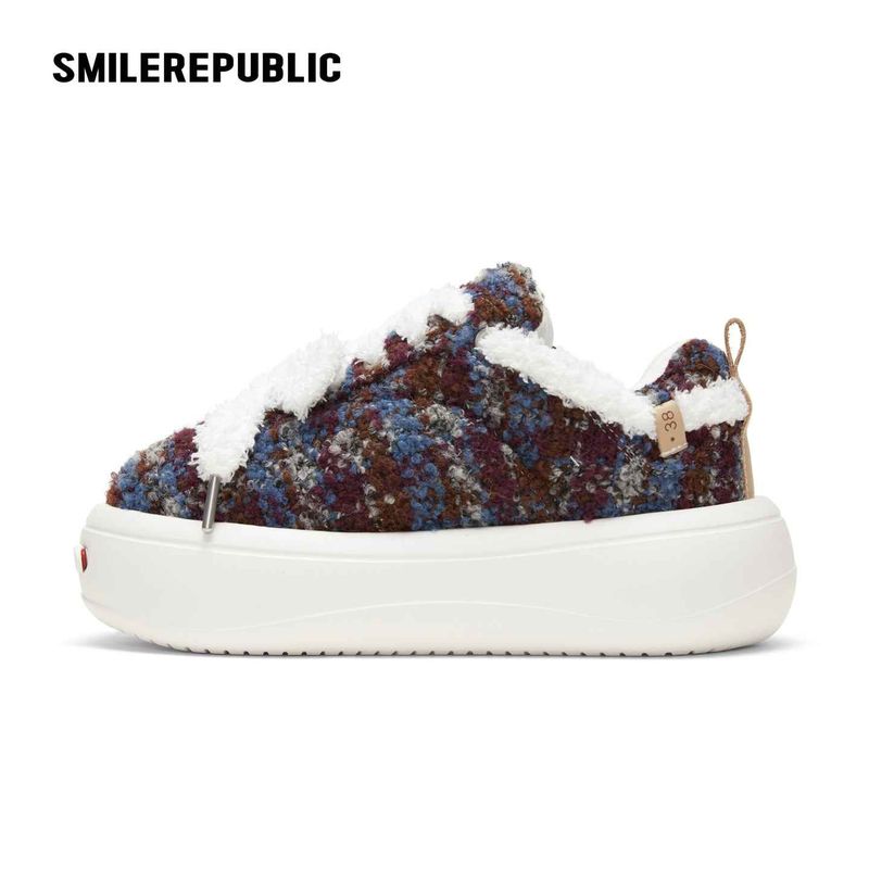 Multicolor Fair Isle-Inspired Fleece Platform Sneakers with Interchangeable Smile Toe