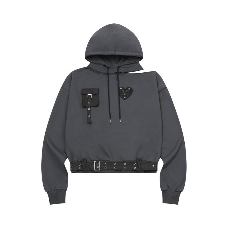 MUCENT（ムセント）の「KAEN METAL LOGO CUT OUT ONE SHOULDER HOOD T（Tops）」