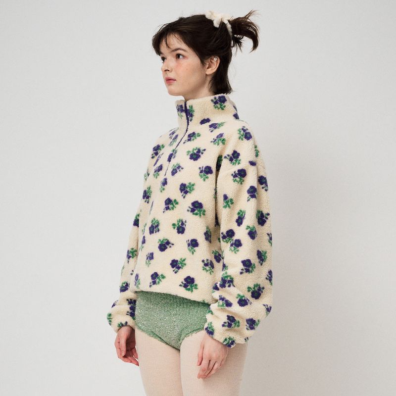 HALF ZIP FLEECE PULLOVER, FLORAL