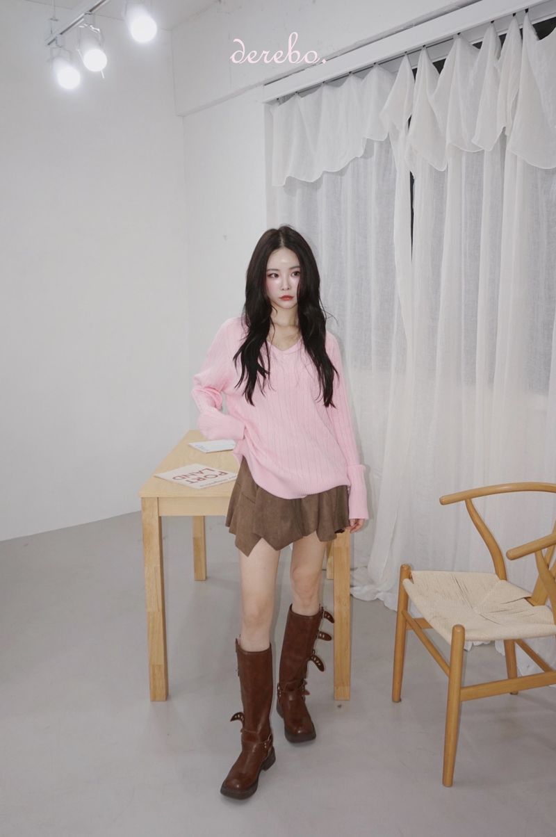 suede unbalanced brown mini skirt