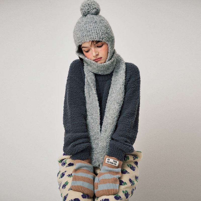 STRIPE MITTENS, BLUE+CAMEL