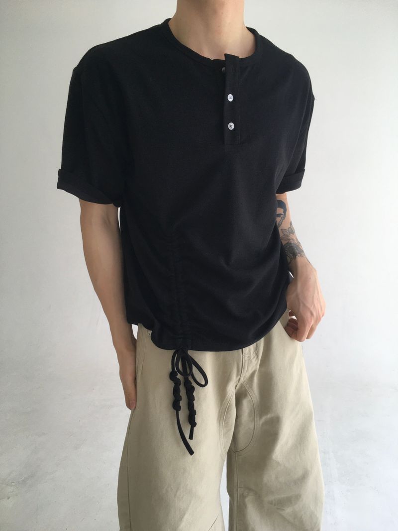 rope henley neck short sleeve(2colors)