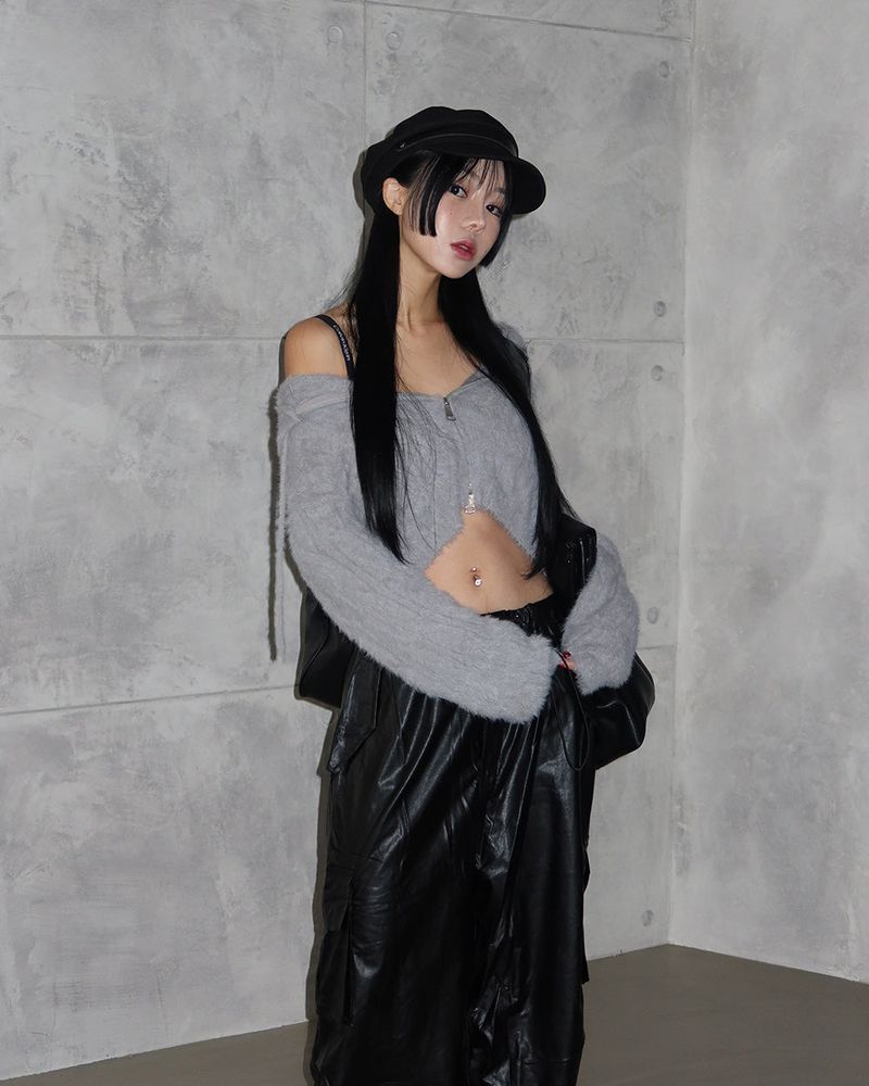 leather cargo string jogger wide pants