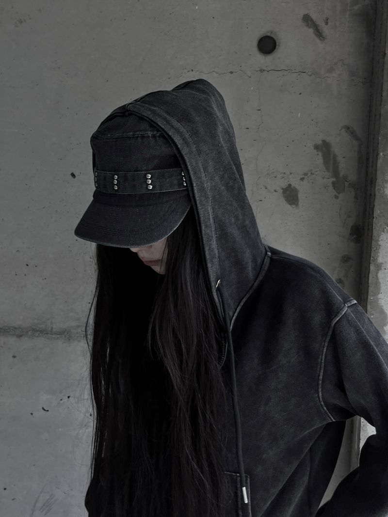 studded denim cap