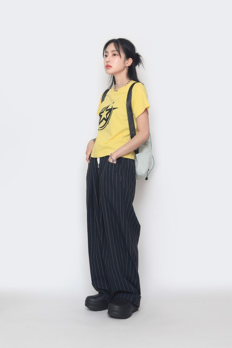 linen striped wide pants