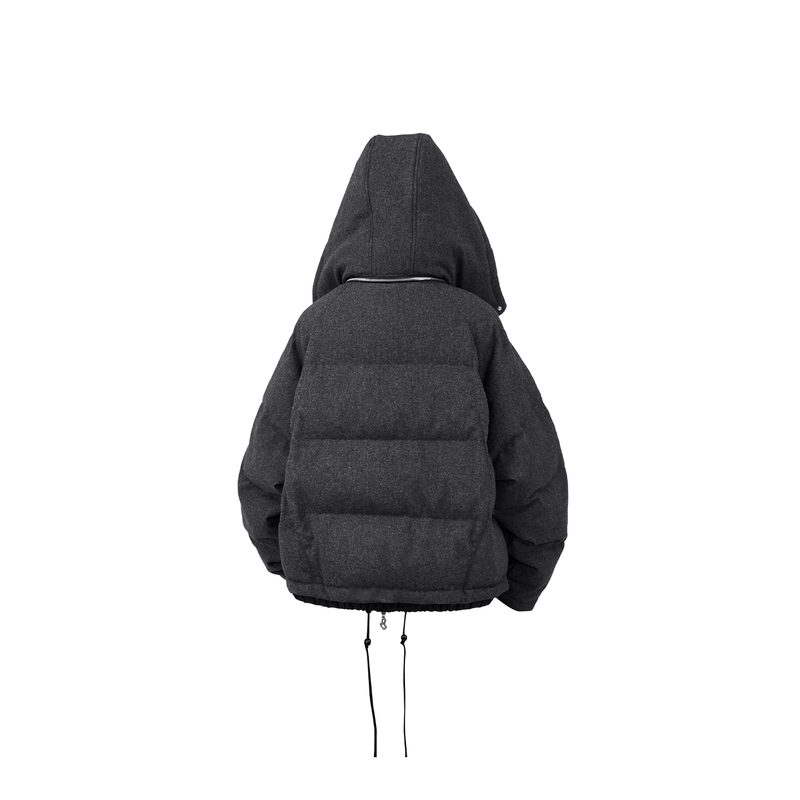 RELABEL Interactive (Layered) Multi-Panel Imported Australian Wool Patchwork Detachable Hood Down Jacket