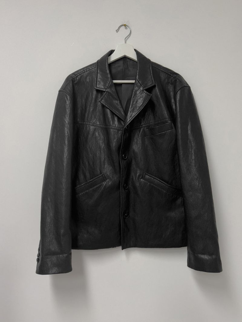 [Unisex] Crop Leather Single Over Fit Jacket