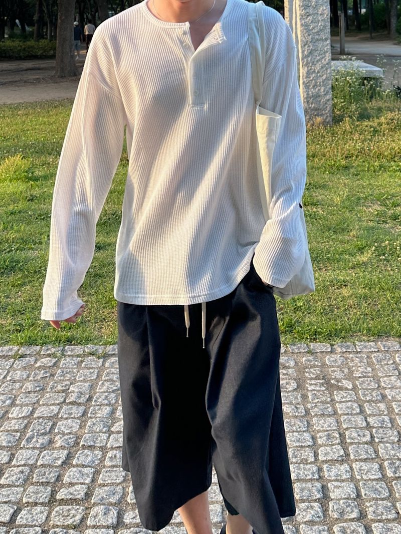 Waffle Over Henley neck Long sleeve