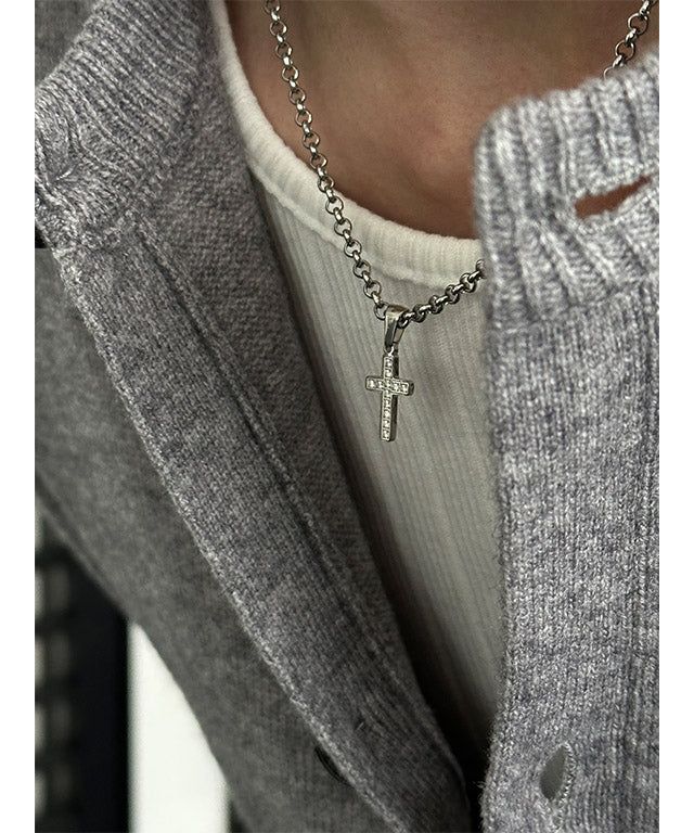 [Unisex] Cubic cross silver necklace