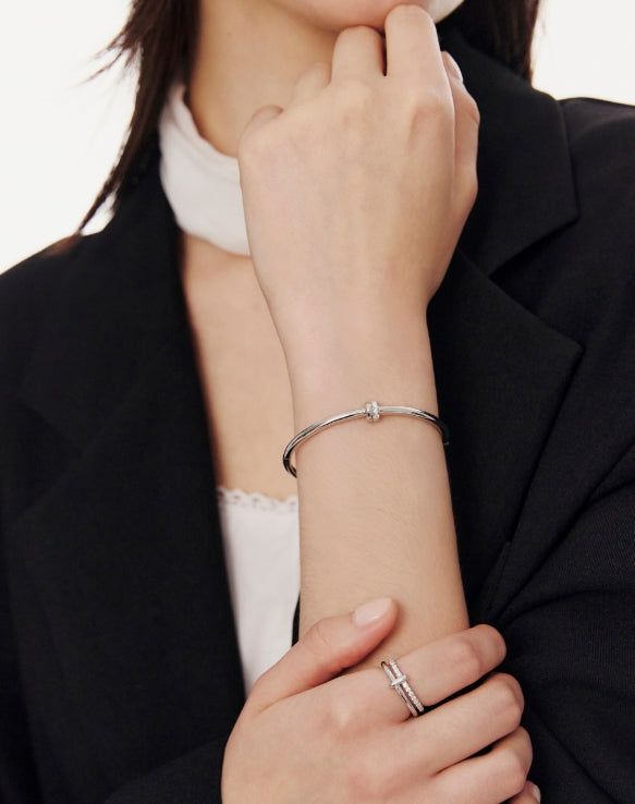 26SS★ [Premium Plating] H-Link AB(W) Single-Line Pave Bangle