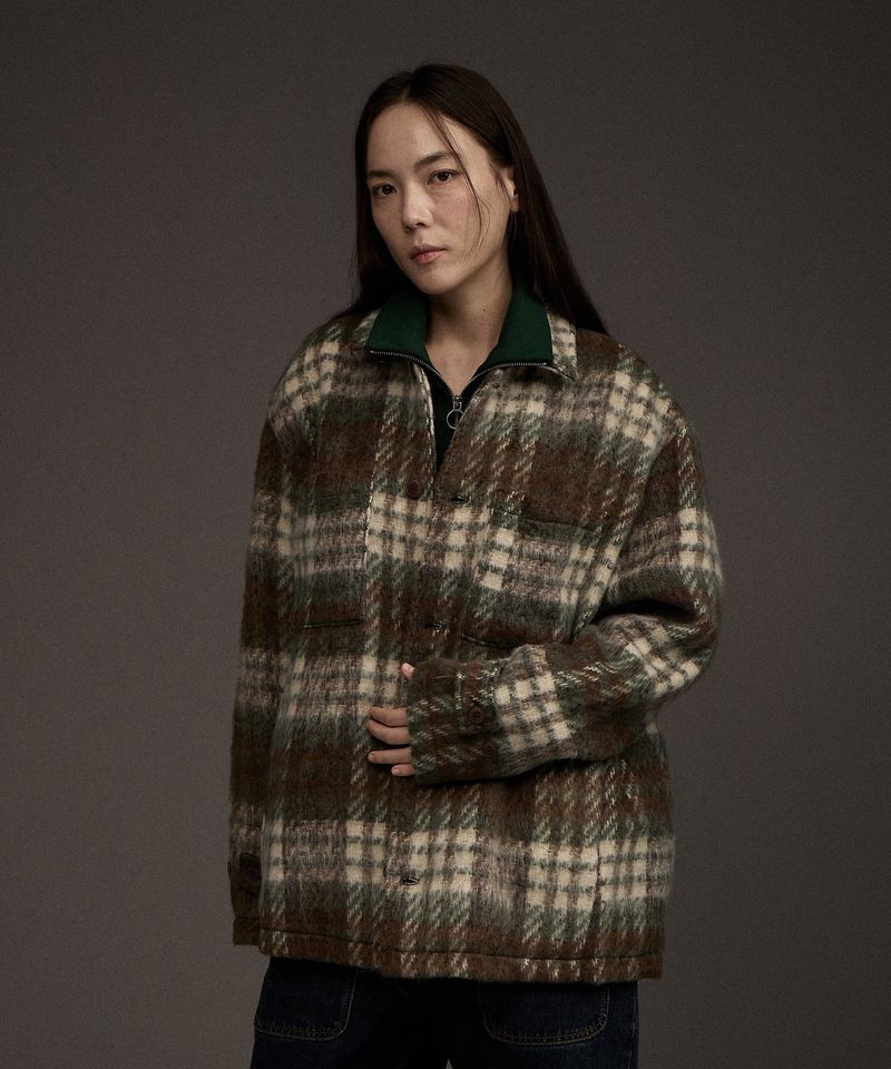 W COZY HAIRY CHECK JACKET KHAKI