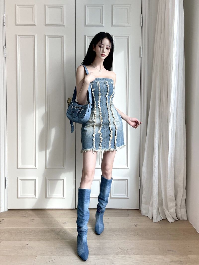 [High quality] 853. Jen damage denim top ops