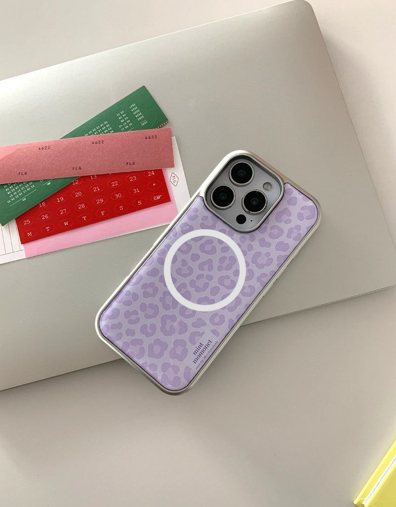 [MADE]ラベンダーレオパード シルバーエポキシ MagSafe iPhoneケース