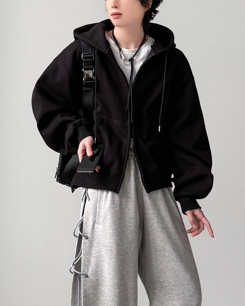 Bound Crop Hood Zip-Up