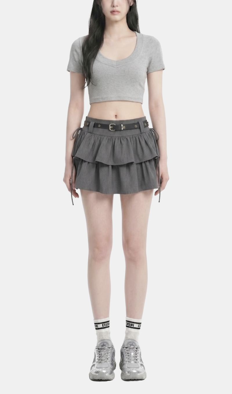 Elvia Belted Frill Mini Skirt