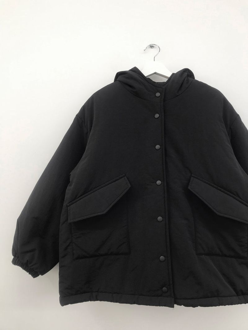 Matte Snap Hooded Padded Jacket (2 Colors)