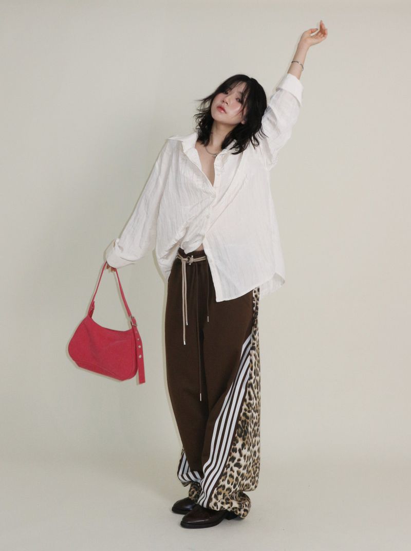 Leopard leopard print diagonal coloring track jogger pants