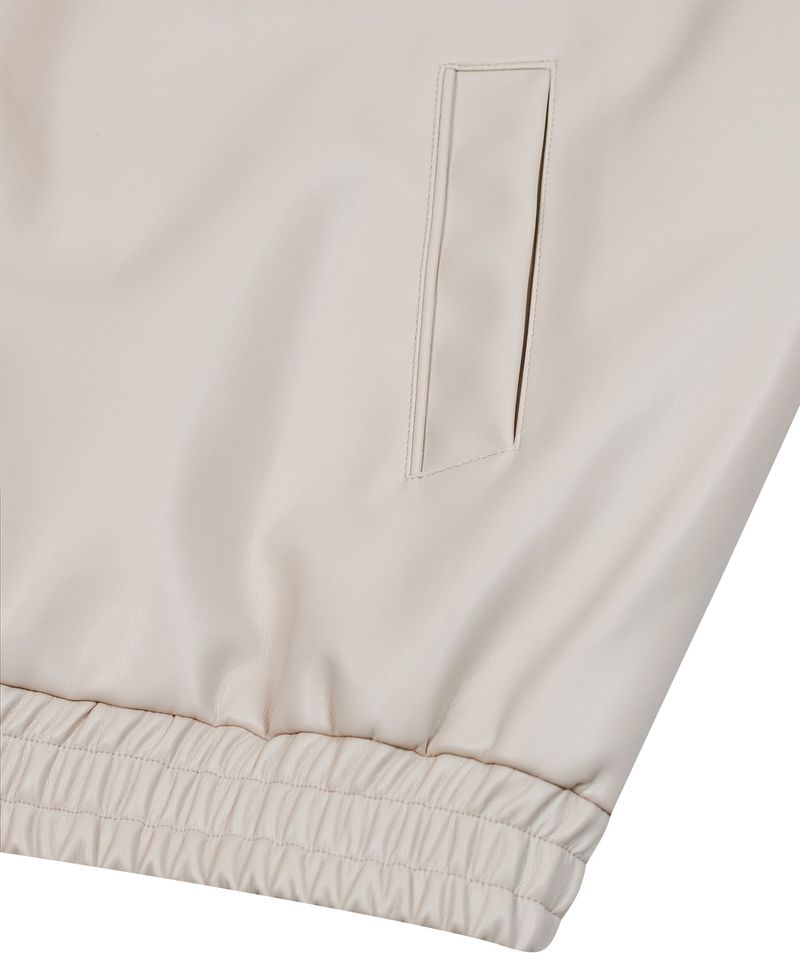 87-STAN030 [Vegan Leather] Voldest Stylish Line Varsity Leather Jacket Ivory