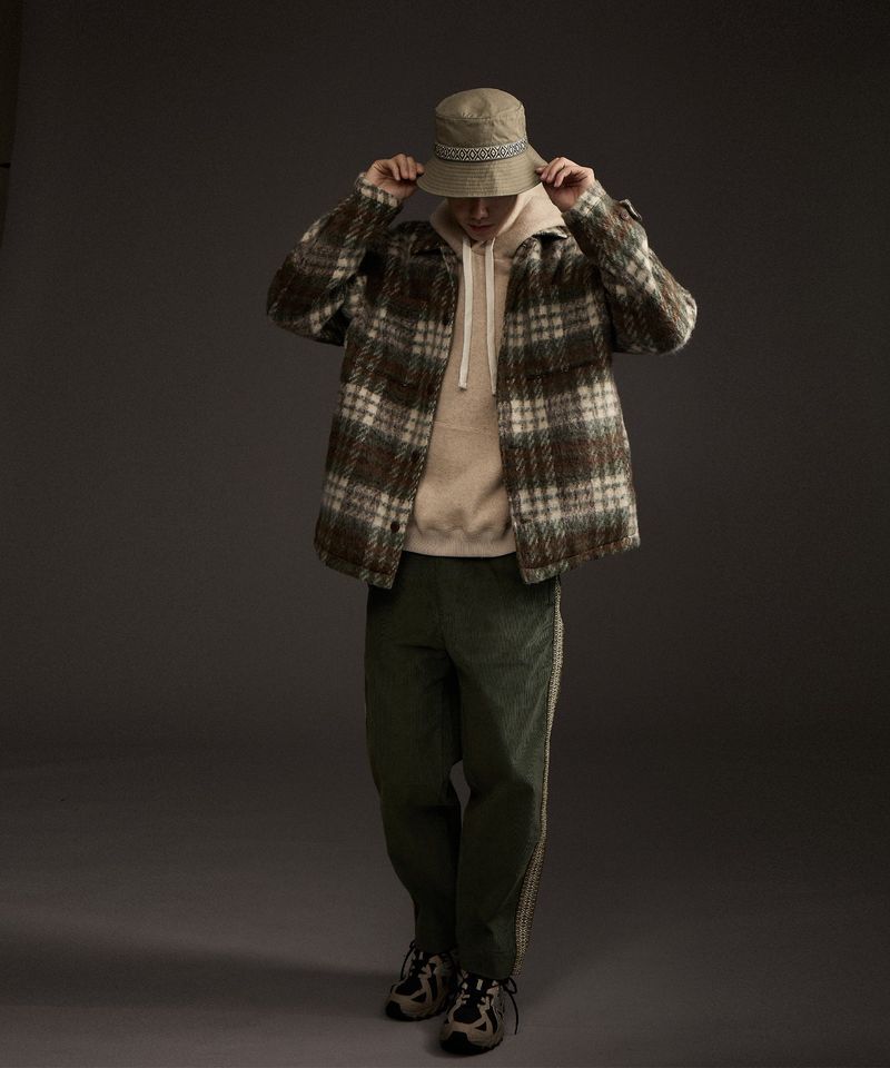COZY HAIRY CHECK JACKET KHAKI