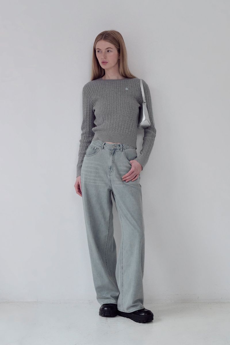 KIRSH PLAIN LINE POINT CABLE KNIT [MELANGE GRAY]