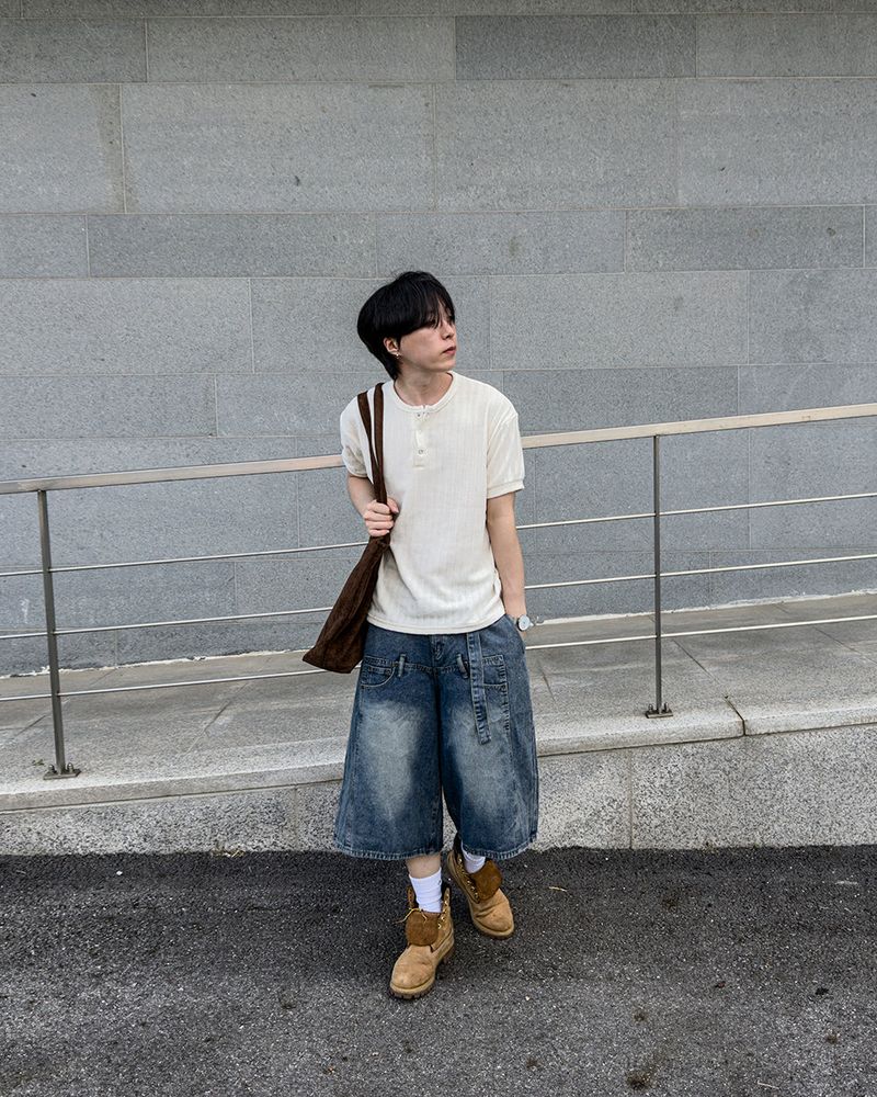 Beltic Asymmetric Pocket Bermuda Denim