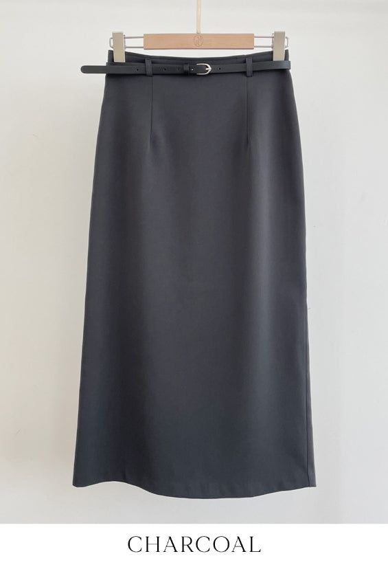 Billy Slit H-Line Long Skirt (Belt Set)