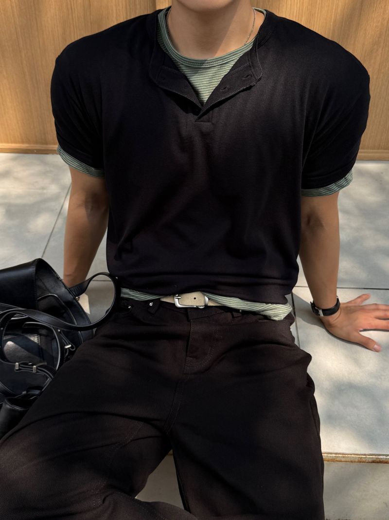 Back pocket stitch semi wide pants