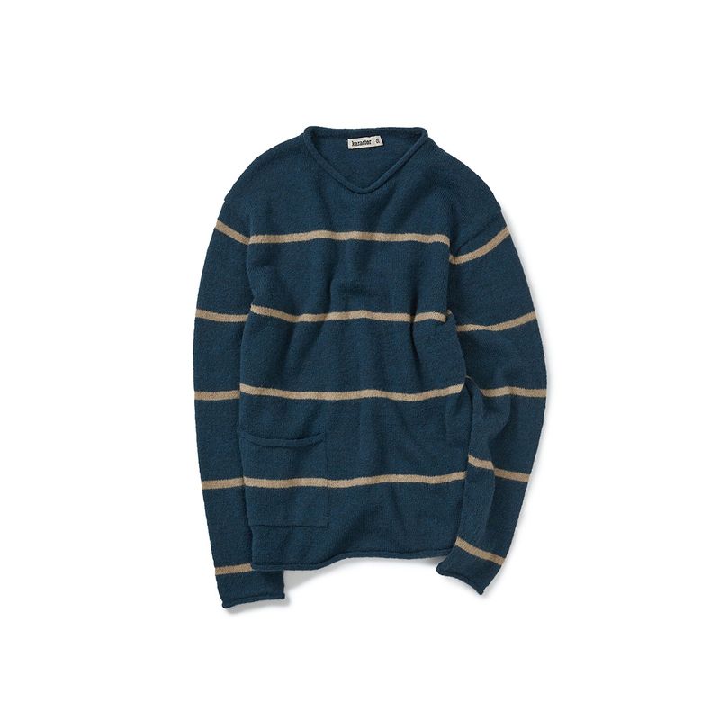 karactor（カラクター）の「Roll-up stripe pocket knit / Deep teal（Tops）」