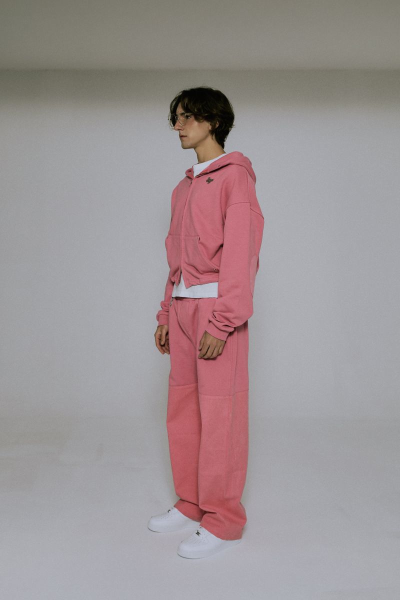 Silver Logo Docking Crop Hood Zip-Up Pink