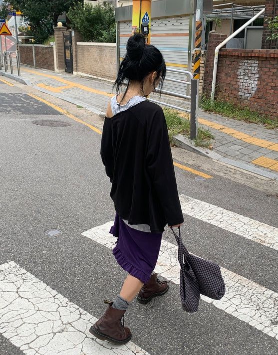 26FW★ [BAONHAUS] Renil Shirring Layered Long Sleeve Tee