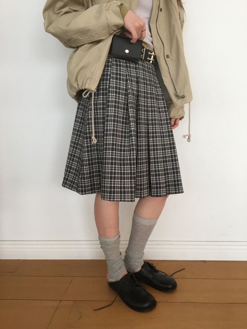 YWD プレイドプリーツスカート + ベルト (3color)