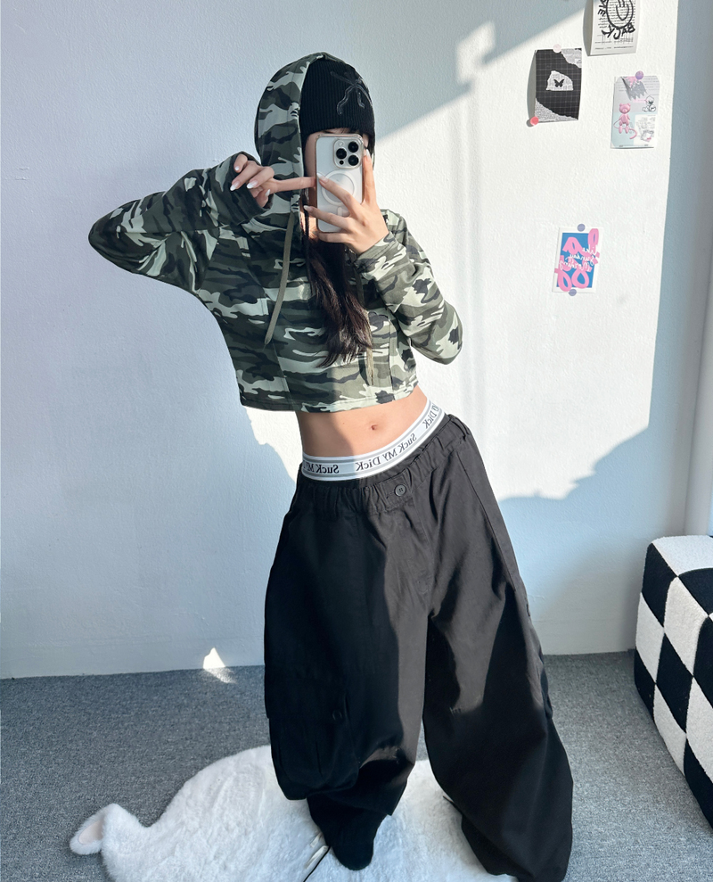 CROP MILITARY HOODIE💚🖤