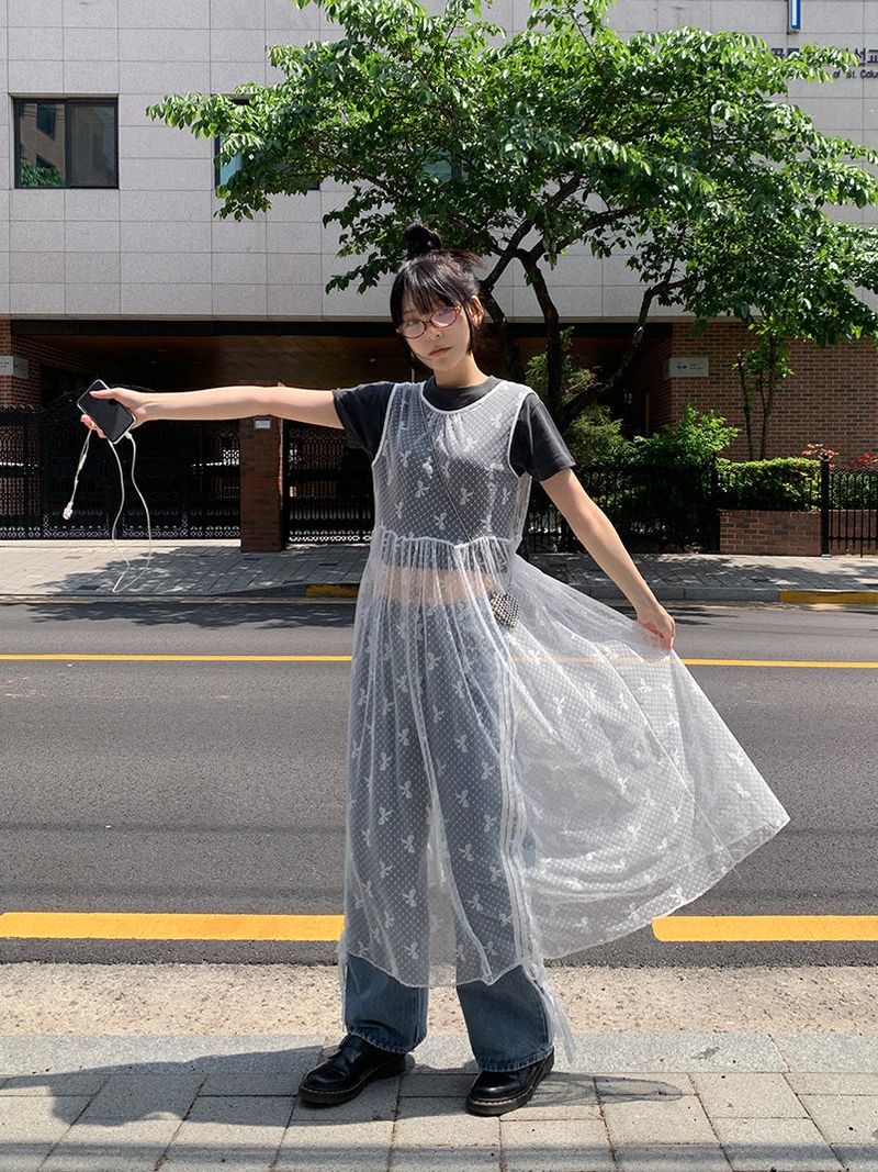 LACE SEE-THROUGH LAYERED DRESS