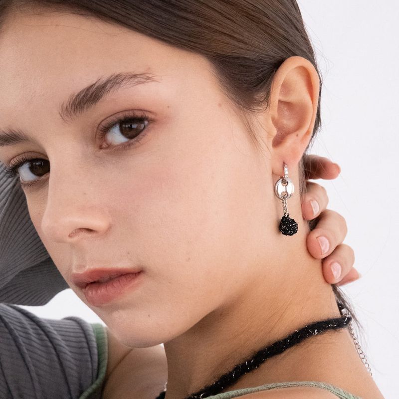 [2way] Drop knitball pendant ring earring