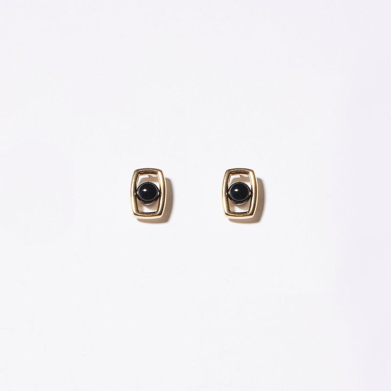 Rectangle UFO Onyx Earrings (Gold)