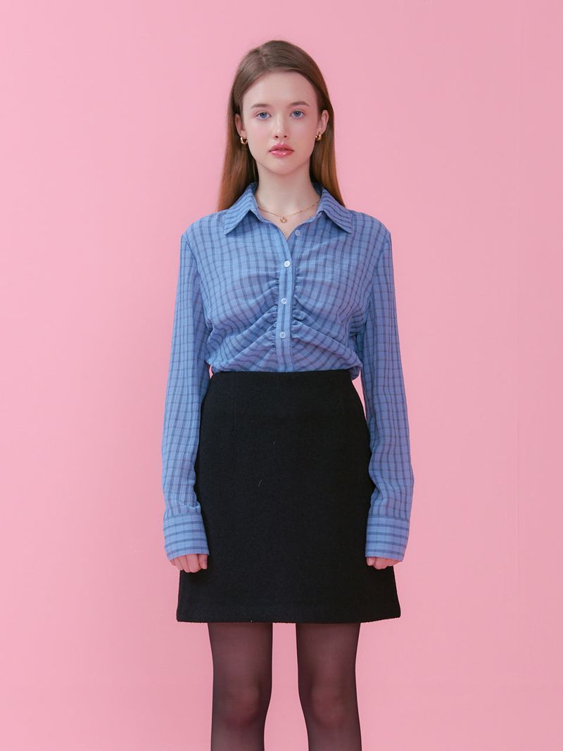 SHIRRING DETAIL BLOUSE_BLUE