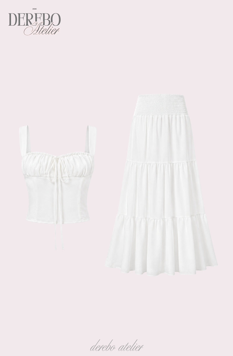Shirring bustier long skirt set-up (set)