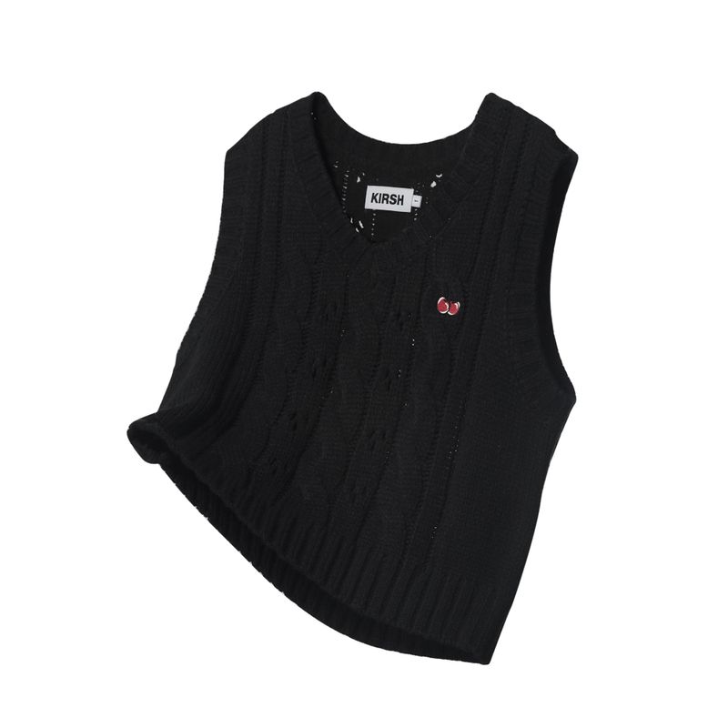 KIRSH（キルシー）の「SMALL CHERRY CABLE CROP KNIT VEST [BLACK]（Tops）」