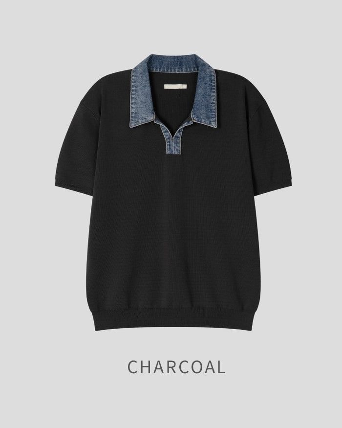 (M's) Denim Collar Half Knit