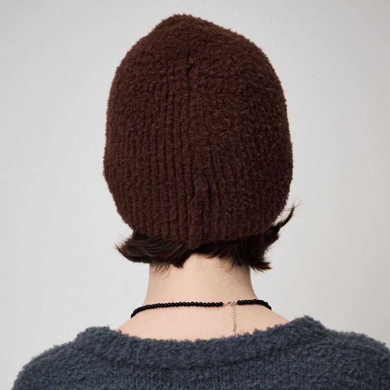 FLUFFY RIBBON BEANIE, BROWN