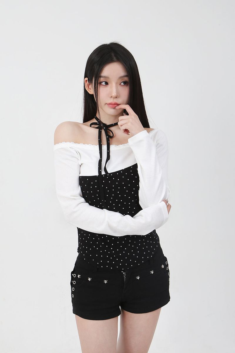 Lace Mini Star T-shirt_black