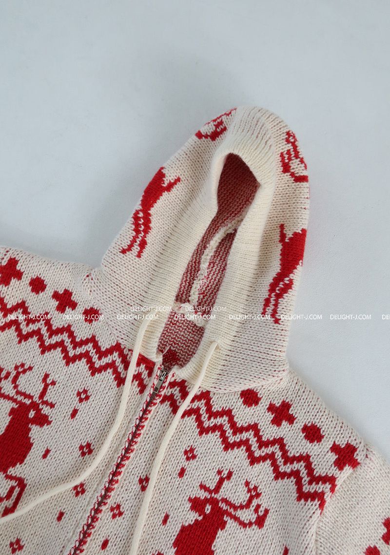Rudolph nose-drawn snowflake knit zip-up jacket