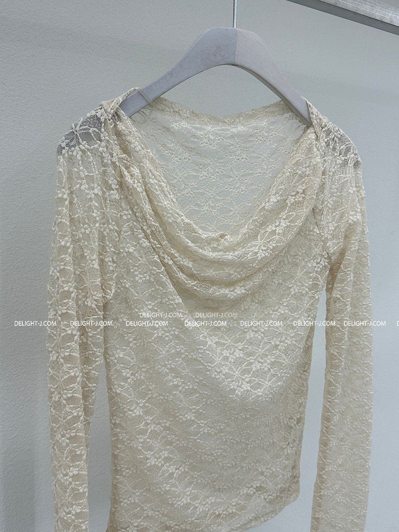 lace see-through off-shoulder T-shirt